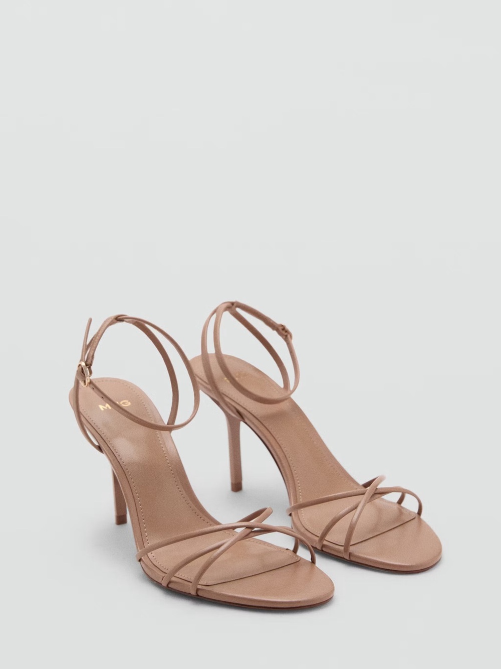 Mango Beige Strappy Ankle‑Wrap Stiletto Sandals